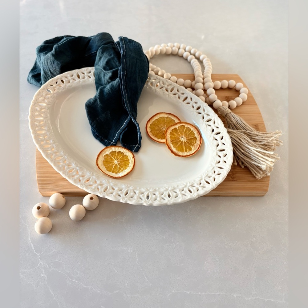 Godinger Regal Cream Pierced Oval Platter | Porcelain Statement Serveware | 14” - Picture 7 of 17